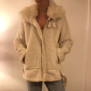 ZARA White Faux Fur Aviator Jacket